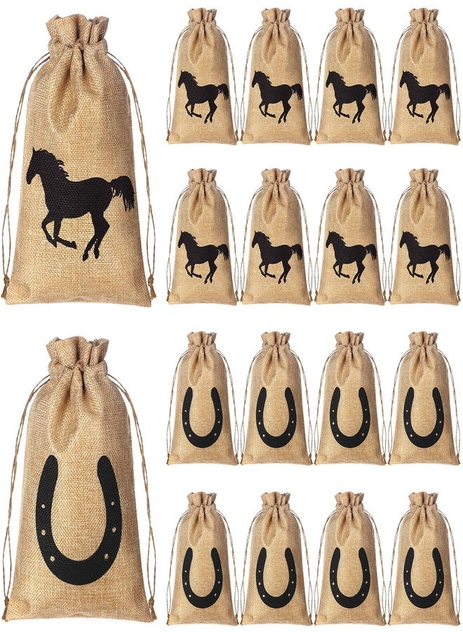 Vincreem 16 Pieces Western Horse Gift Bags Cowboy Party Favor Bags with Drawstring Reusable Treat Goodie Candy Sackpacks Horsehead and Horseshoe Pattern for Cowboy Birthday Party Favor(5x7 Inch) - Image 1